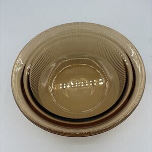 Vintage Vision Corning USA Ribbed Glass Casserole Bowl Amber V-30-B